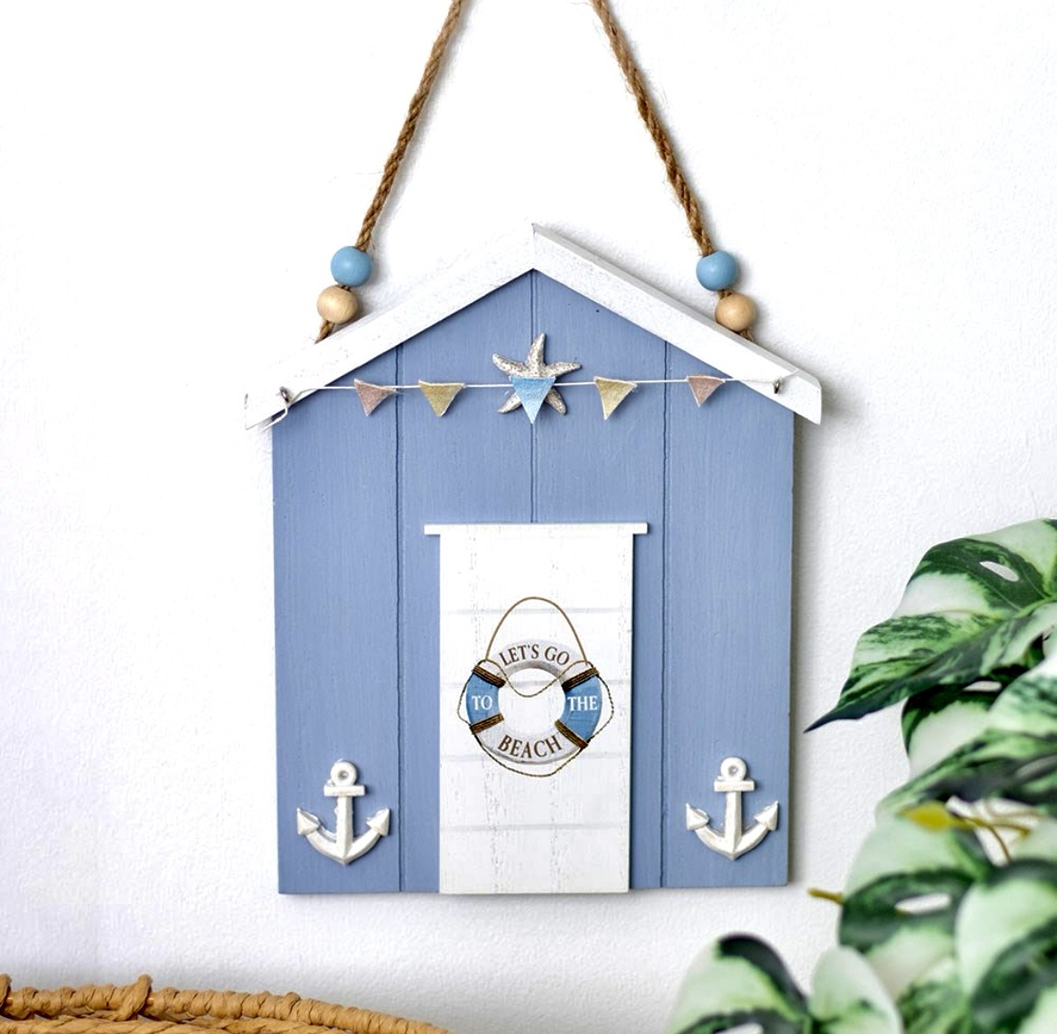 BLUE LIFE RING BEACH HUT HANGING DECORATION